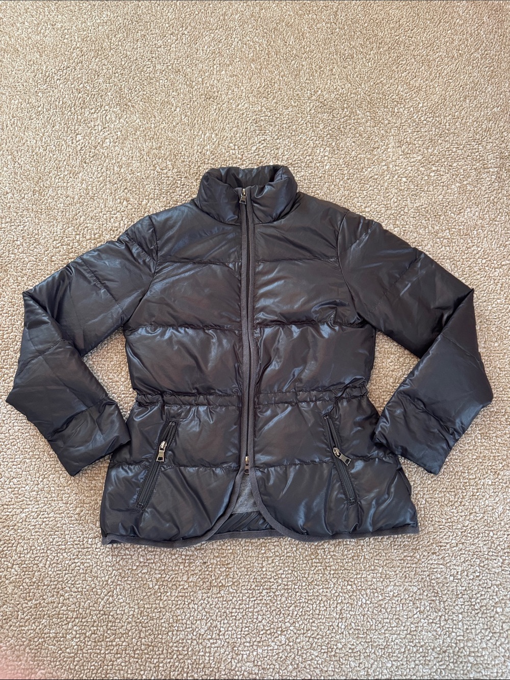Banana Republic Black Quilted Puffer Jacket with Elastic Waist
